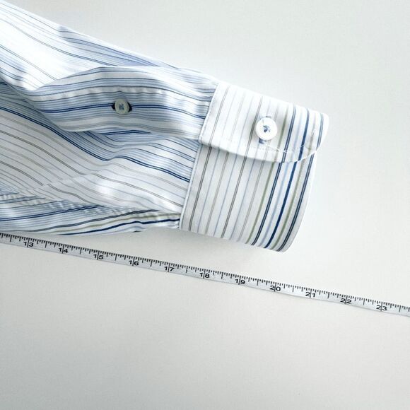 Tommy Hilfiger Men 80s 2 Ply Fabric Button Down Long Sleeve Stripes Blue White M - Picture 6 of 8